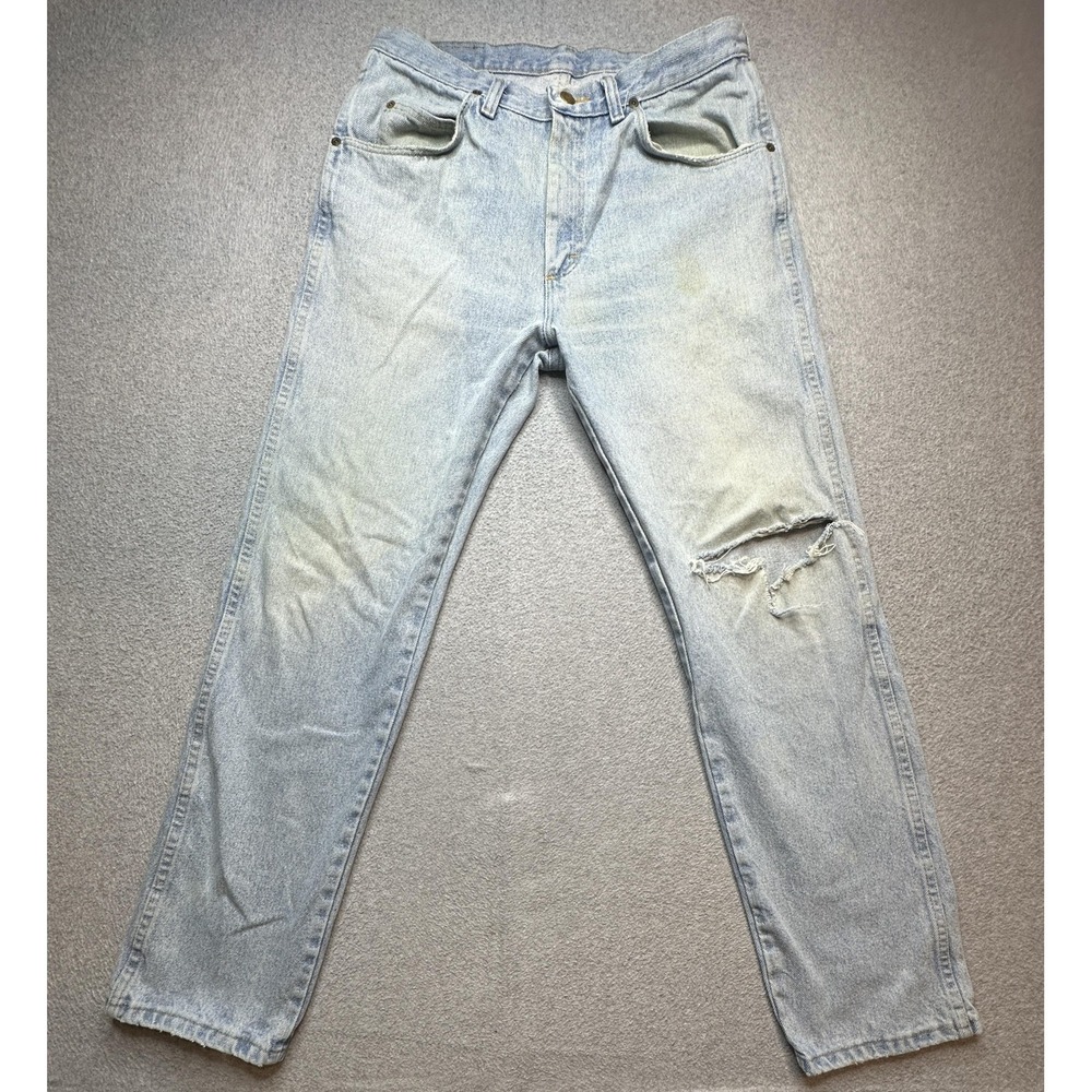 Wrangler Rugged Wear Jeans Mens 33x32(31x31) Light‎ Wash Straight Leg Distressed - Picture 2 of 14
